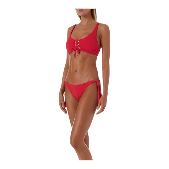 MELISSA ODABASH Rome Lace-Up Stretch-Piqué Bikini - Tomato Red NWT - Picture 1 of 10
